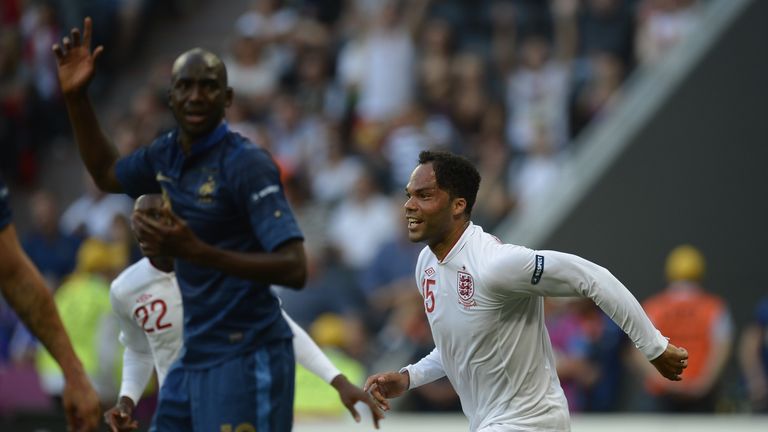 English defender Joleon Lescott (R) celebrates after scoring during the Euro 2012 championships football 