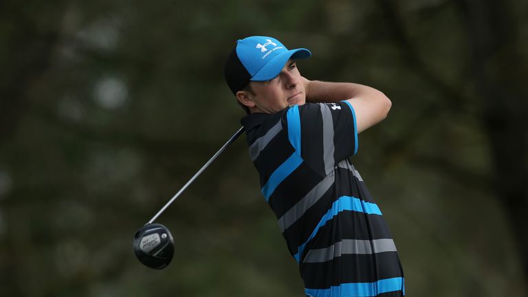 Jordan Spieth hits a shot during the first round of the Farmers Insurance Open at Torrey Pines North Course 