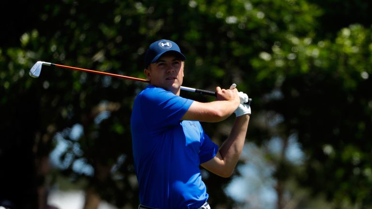 Jordan Spieth of the United States plays his shot from the fourth tee during the second round of the 2016 Masters Tournament 