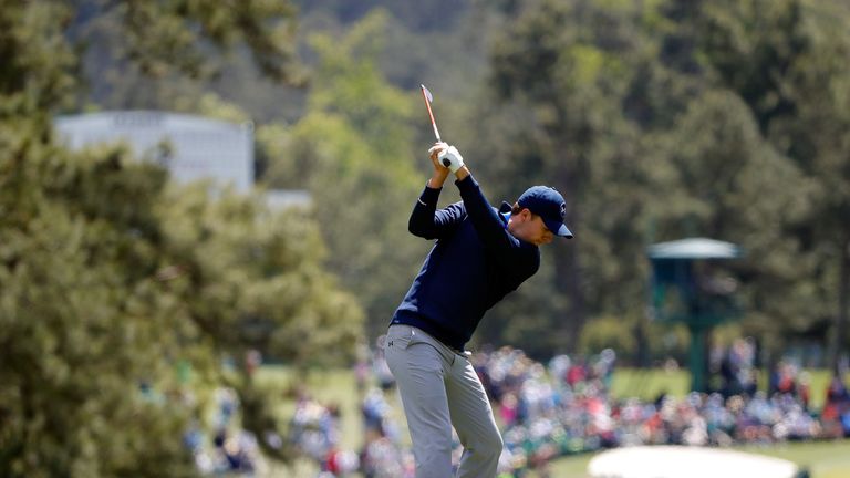 Jordan Spieth of the United States plays a shot on the second hole during the second round of the 2016 Masters Tournament