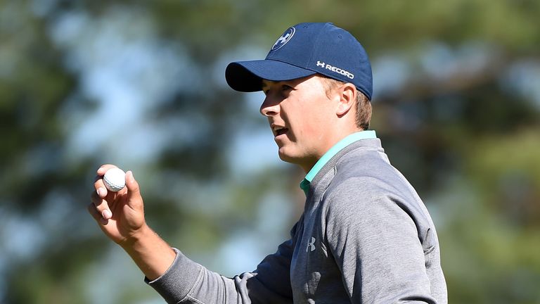 AUGUSTA, GEORGIA - APRIL 09: Jordan Spieth of the United States reacts to his birdie on the eighth green during the third round of the 2016 Masters Tournam