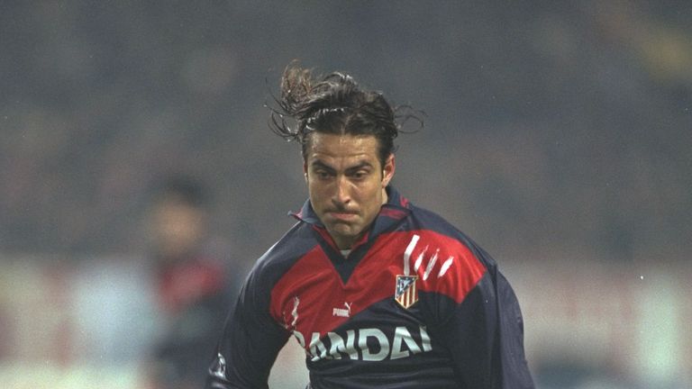 5 Mar 1997:  Juan Esnaider of Atletico Madrid in action during the European Champions League Quarter Final against Ajax at the Ajax Arena, Amsterdam. The g