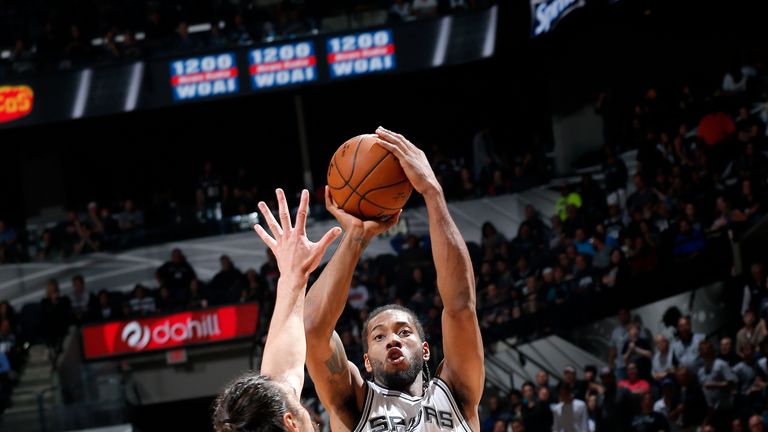 Kawhi Leonard #2 of the San Antonio Spurs