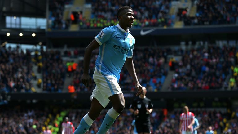 MANCHESTER, ENGLAND - APRIL 23:  Kelechi Iheanacho of Manchester City celebrates scoring his second and his 