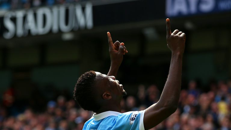 Iheanacho of Manchester City celebrates scoring his second goal against Stoke