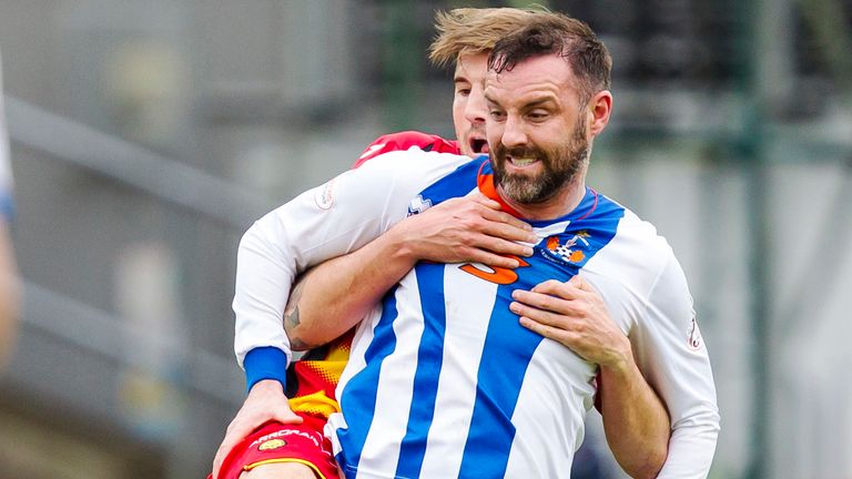 Kilmarnock's Kris Boyd gets some close attention during the Scottish Premiership game at Partick