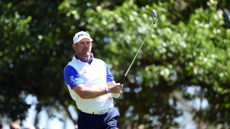  Lee Westwood of England plays his shot from the fourth tee during the third round of the 2016 Masters Tournament at Augusta 