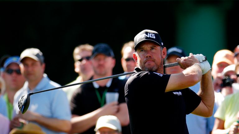 Lee Westwood of England hits a tee shot during a practice round prior to the start of the 2016 Masters Tournament at Augusta 