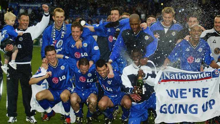 LEICESTER - APRIL 19:  Leicester City celebrate promotion after the Nationwide League Division One match between Leicester City and Brighton & Hove Albion 