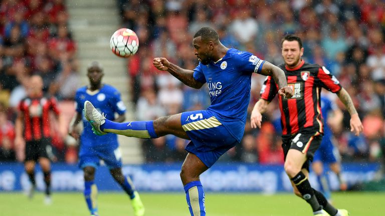Wes Morgan of Leicester City controls the ball during the Barclays Premier League match between A.F.C. Bournemouth 