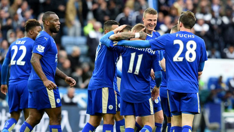 Marc Albrighton of Leicester City celebrates