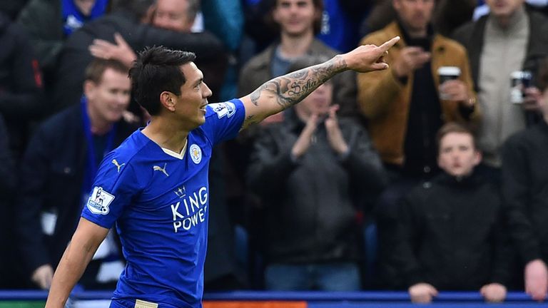 Leicester City's Leonardo Ulloa celebrates 