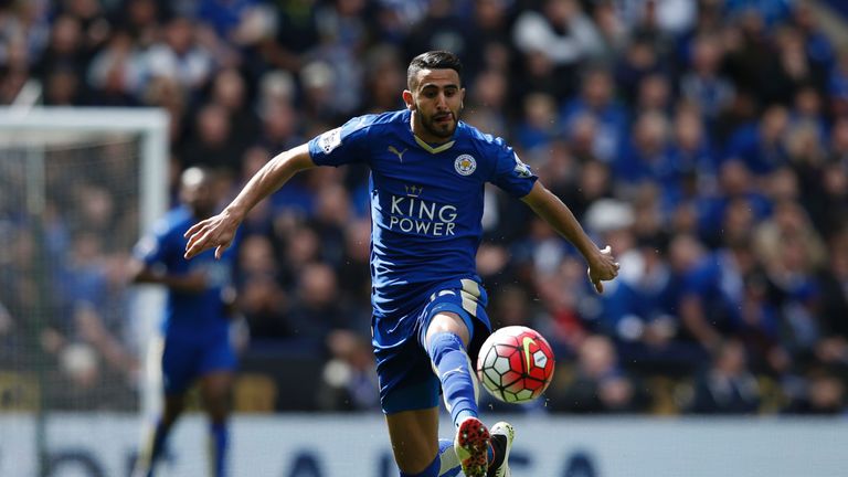 Leicester City's Riyad Mahrez controls the ball against West Ham