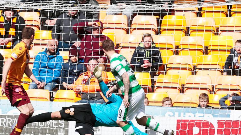 Leigh Griffiths scores his first goal in Celtic's 2-1 win at Motherwell