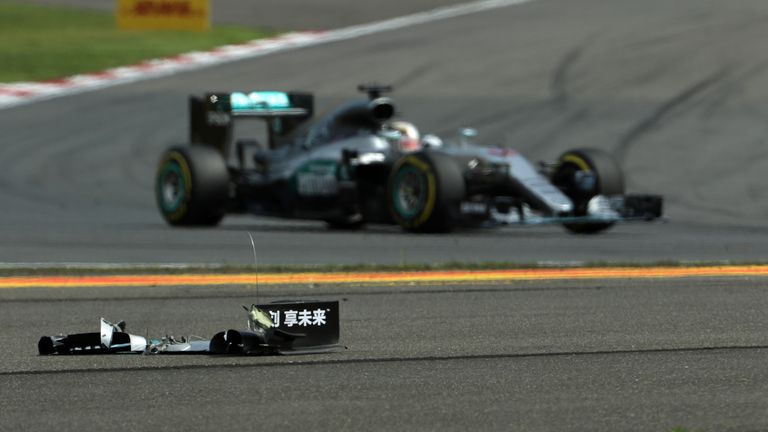 Lewis Hamilton sustained front-wing damage at the first corner of the Chinese GP
