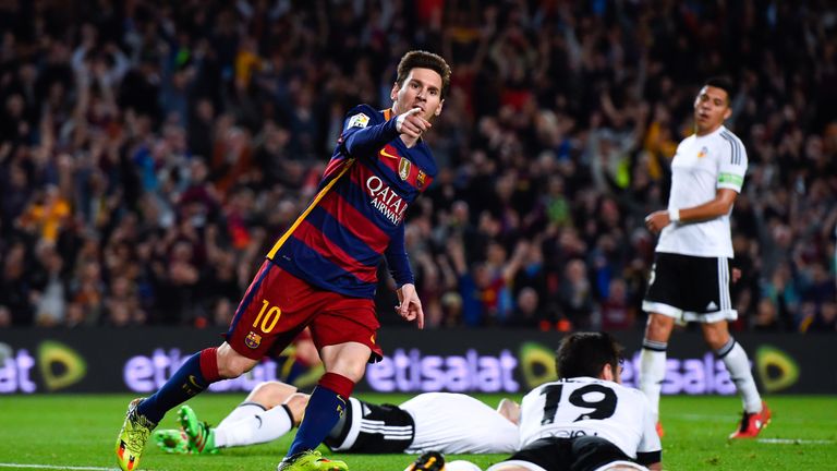 Lionel Messi of FC Barcelona celebrates