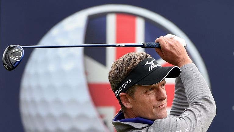 Luke Donald of England on the 4th tee during the final round of the British Masters at Woburn Golf Club 