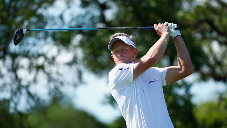 Luke Donald of England tees off on the second hole during the first round of the Valero Texas Open