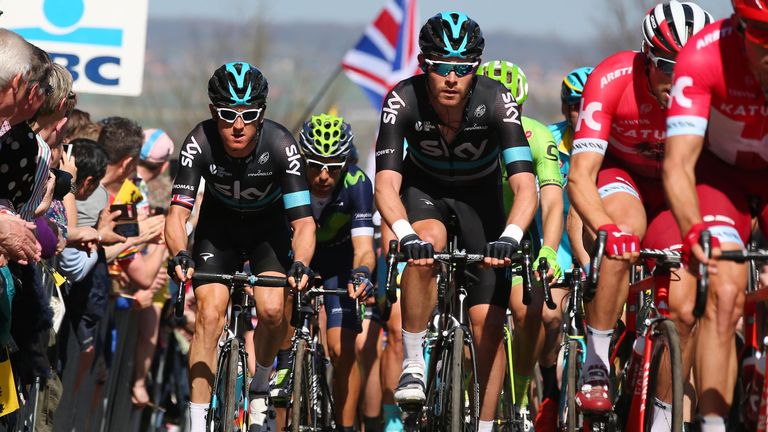 Luke Rowe and Geraint Thomas during the 100th edition of the Tour of Flanders