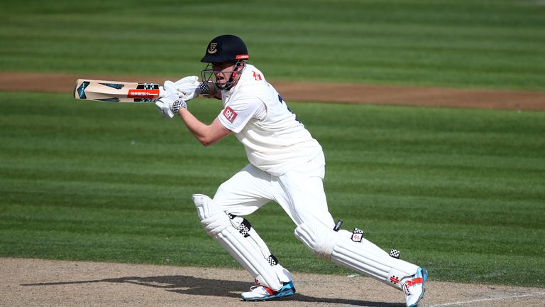 Luke Wells of Sussex hits outs during day one of the Specsavers County Championship Division Two match between Sussex and Essex