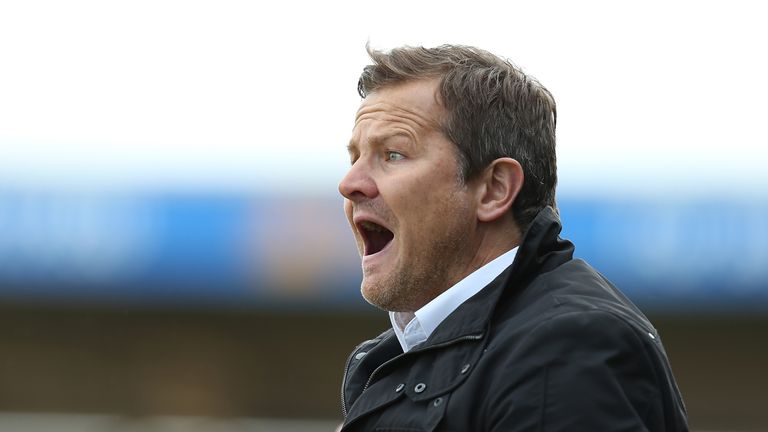 NORTHAMPTON, ENGLAND - APRIL 02: Notts County manager Mark Cooper shouts instructions during the Sky 