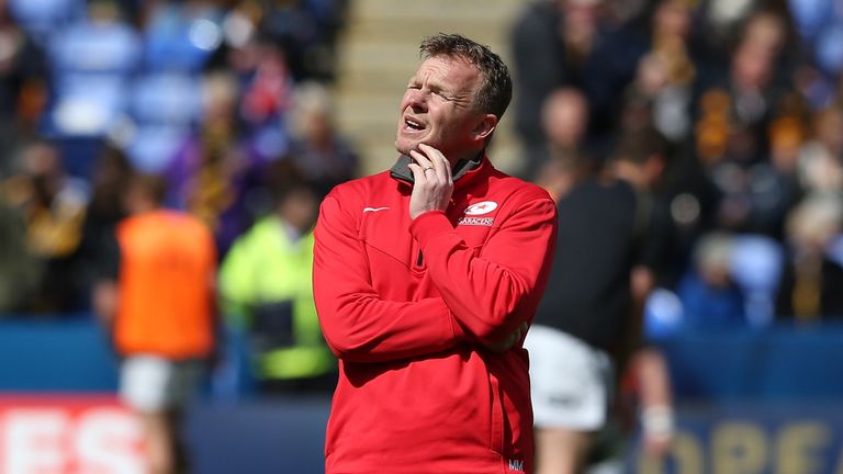 Mark McCall looks on during Saturday's European Champions Cup semi final between Saracens and Wasps at the Madejski Stadium