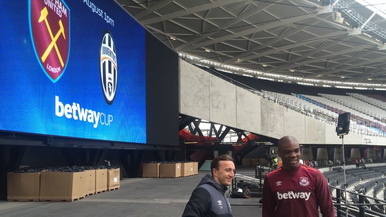 Mark Noble and Angelo Ogbonna at the Olympic Stadium