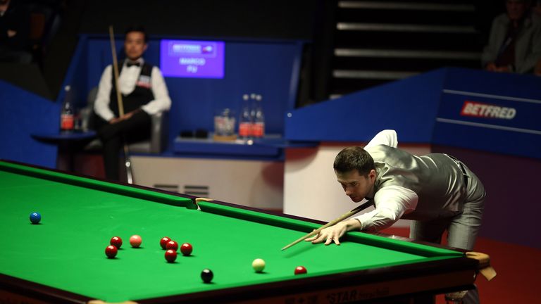 SHEFFIELD, ENGLAND - APRIL 29:  Mark Selby in action during his semi final against Marco Fu in the World Championship Snooker on April 29, 2016