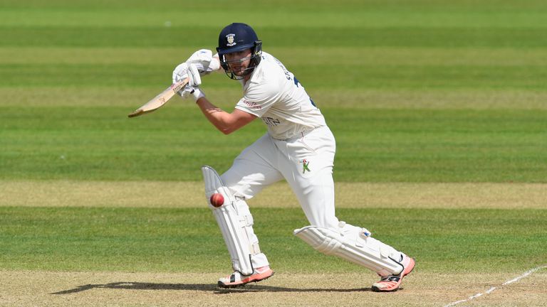 Durham batsman Mark Stoneman drives towards the boundary during day three of the LV County Championship Division One match between Durham and Yorkshire