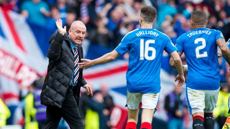 Rangers manager Mark Warburton (left) with Andy Halliday