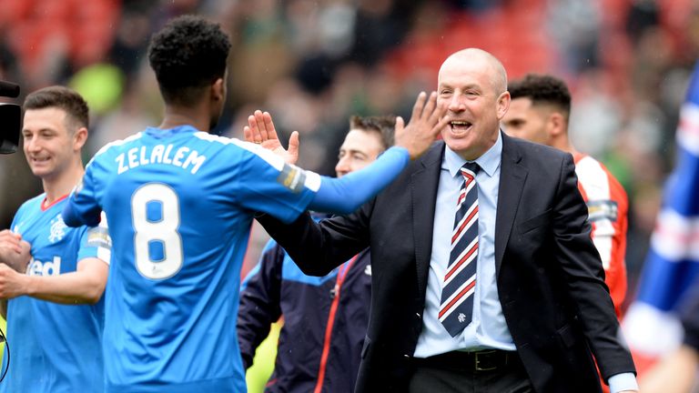 Mark Warburton (right) celebrates at full time with Gedion Zelalem 