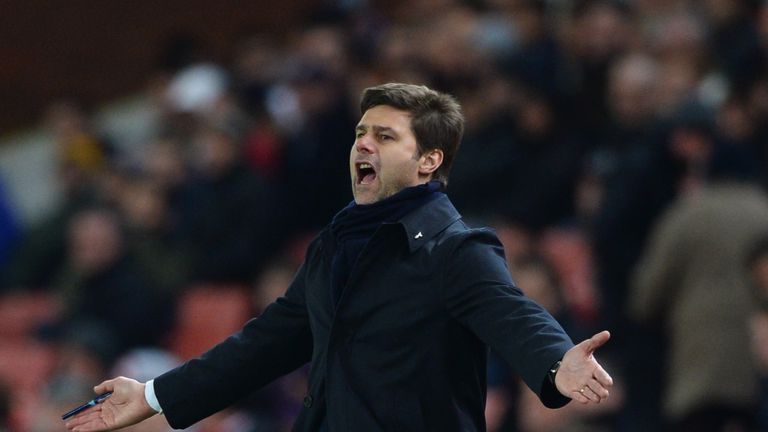 Mauricio Pochettino manager of Tottenham Hotspur reacts during the Barclays Premier League match between Stoke City and Tottenham Hotspur at the Britannia