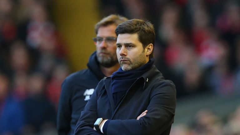 Mauricio Pochettino Manager of Tottenham Hotspur looks on