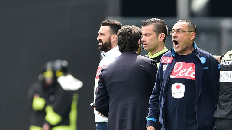Napoli's coach from Italy Maurizio Sarri reacts