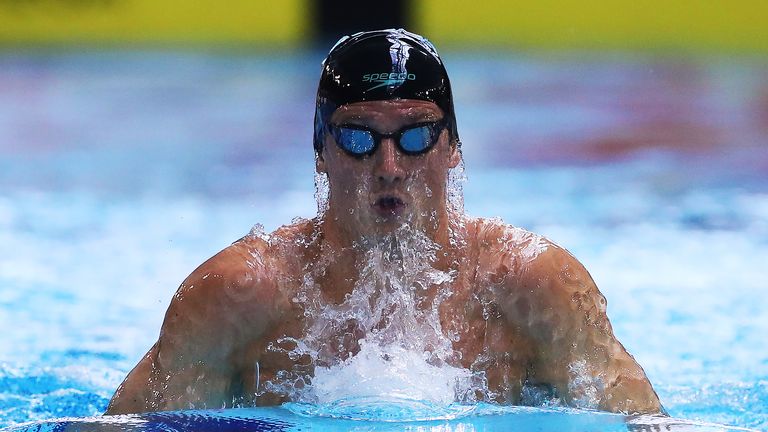 Michael Jamieson en route to fifth place in the 200m Breaststroke race in the Glasgow trials on Friday