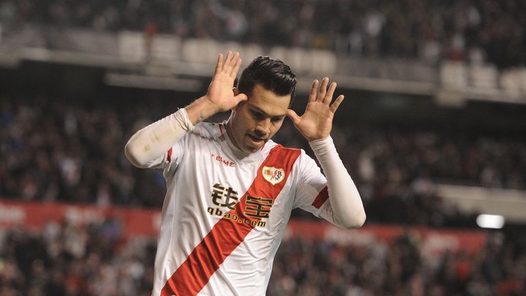 MADRID, SPAIN - APRIL 01:  Nicolas Ladislao 'Miku' of Rayo Vallecano de Madrid celebrates after scoring his team's 