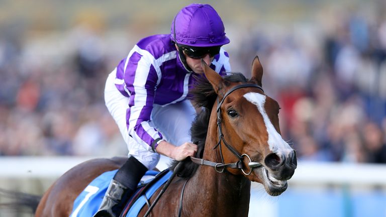 Minding ridden by Ryan Moore wins The Dubai Filles Mile during day one of the Dubai Future Champions Festival at Newmarket Racecourse.