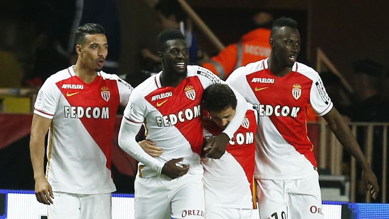 Monaco celebrate their victory over Marseille to go second
