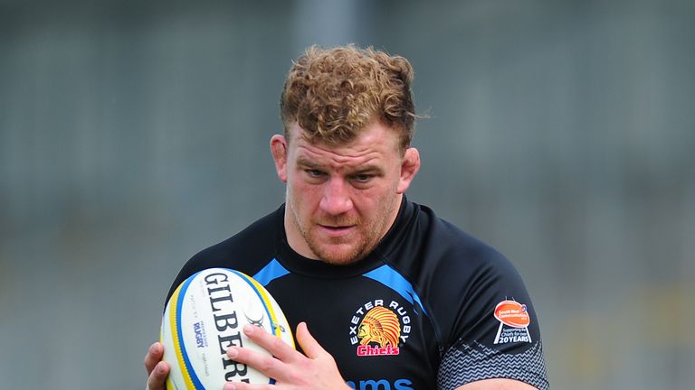 EXETER, ENGLAND - SEPTEMBER 04:  Moray Low of Exeter Chiefs in action during a training session ahead of the opening game of the Aviva Premiership 2014/15 