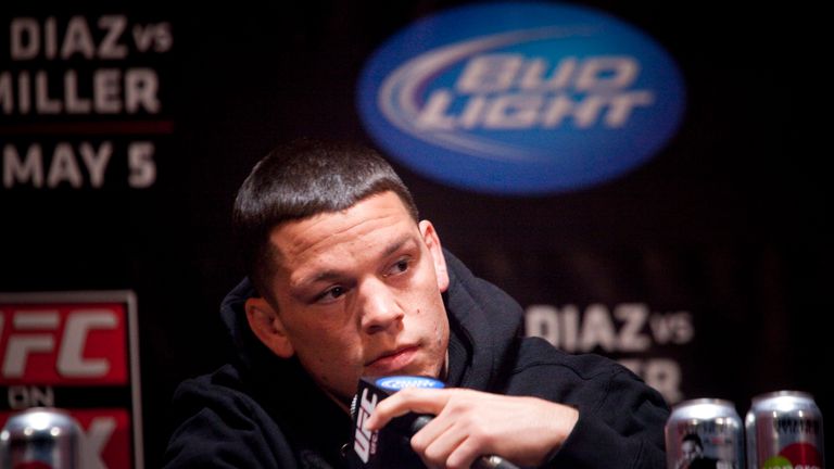 NEW YORK - MARCH 06:   UFC lightweight Nate Diaz speaks at a press conference at Radio City Music Hall on March 06, 2012 in New York City.  UFC announced t