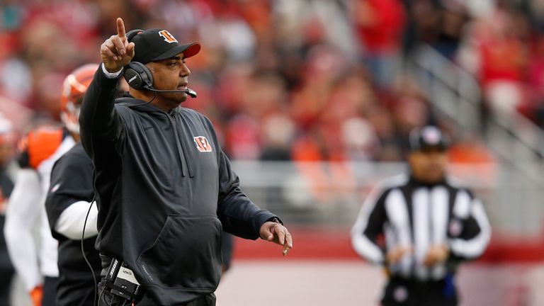 Head coach Marvin Lewis of the Cincinnati Bengals walks on the sidelines during their NFL game
