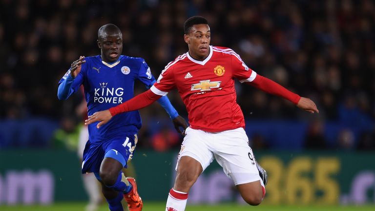 Anthony Martial of Manchester United and Ngolo Kante of Leicester City 