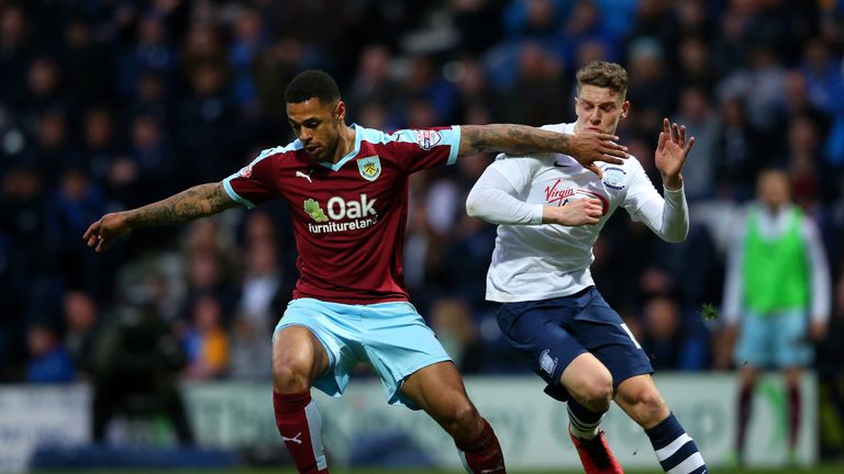 Andre Gray holds off a challenge from Calum Woods