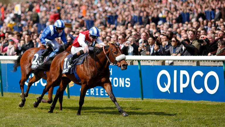 Adam Kirby riding Profitable to win the Pearl Bloodstock Palace House Stakes