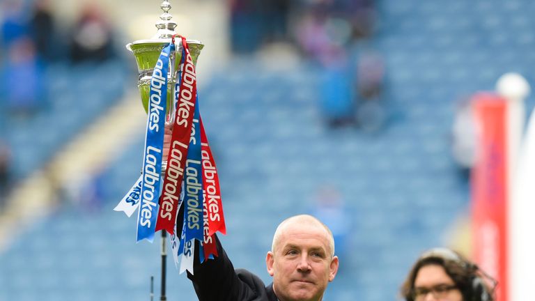 Rangers manager Mark Warburton with the Scottsh Championship trophy