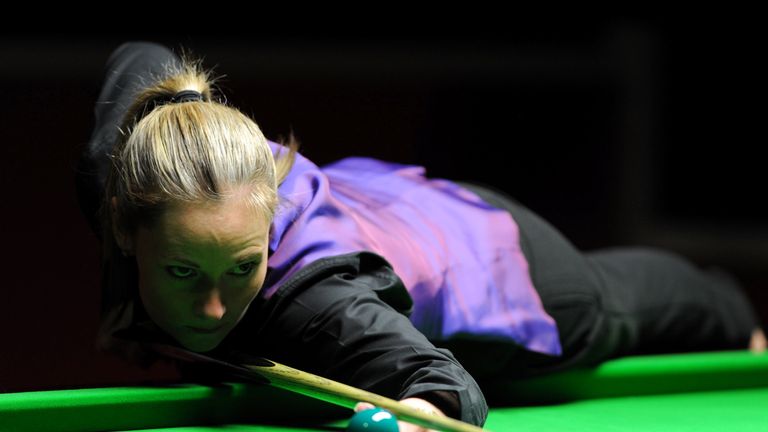 Reanne Evans plays a shot during her match against Ken Doherty during the World Championship Qualifying at Ponds Forge, Sheffield. PRESS ASSOCIATION Photo.