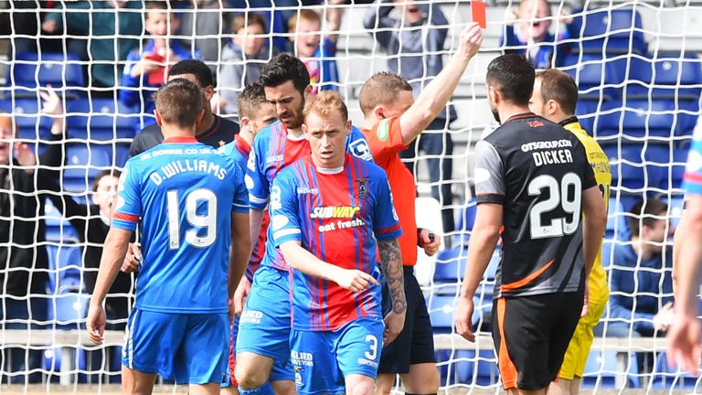 Referee John Beaton dismisses Kilmarnock 'keeper Jamie MacDonald