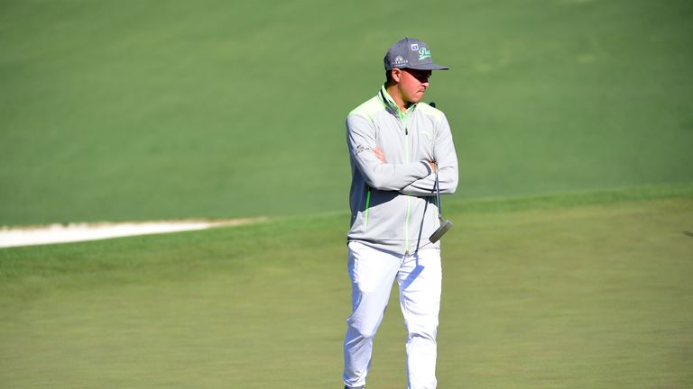 Rickie Fowler of the United States stands on the second green during the first round of the 2016 Masters Tournament at Augusta