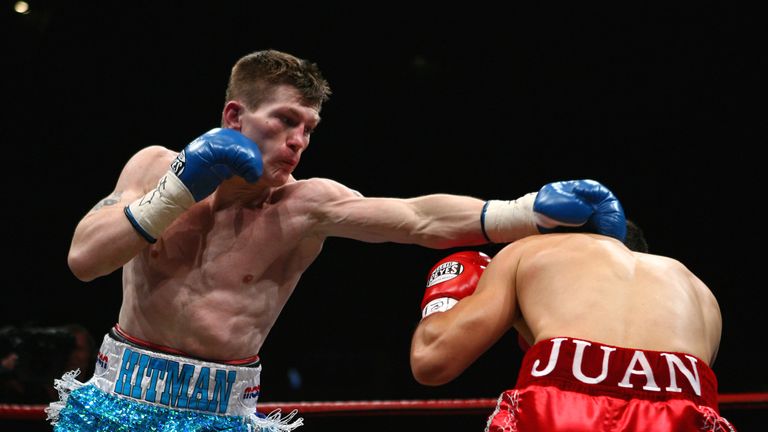 Ricky Hatton lands a left hand on Juan Lazcano during the IBO light-welterweight title fight between Ricky Hatton and