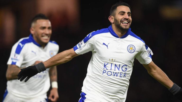 Riyad Mahrez scores to put Leicester five points clear